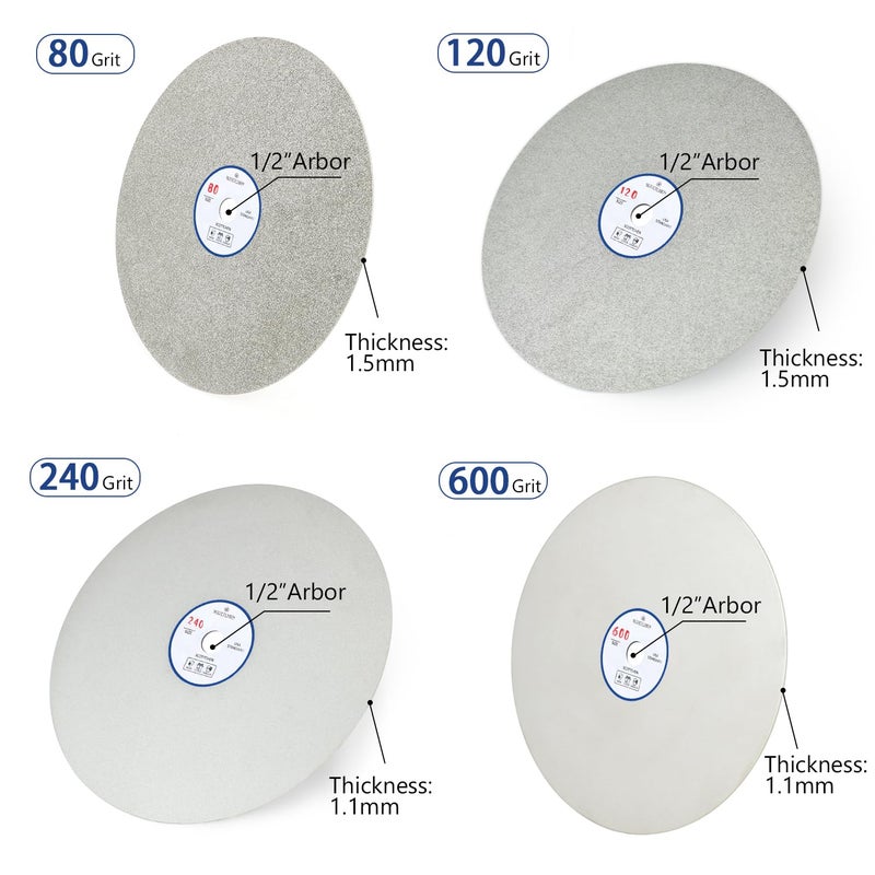 SCOTTCHEN Diamond Flat Lap Wheel 8" x 1/2" Arbor Grinding Sanding Disc Lapping Polishing Disc,80/120/240/600 Grit-4pcs - Image 2