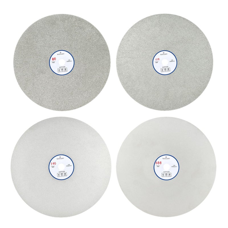 SCOTTCHEN Diamond Flat Lap Wheel 8" x 1/2" Arbor Grinding Sanding Disc Lapping Polishing Disc,80/120/240/600 Grit-4pcs - Image 1
