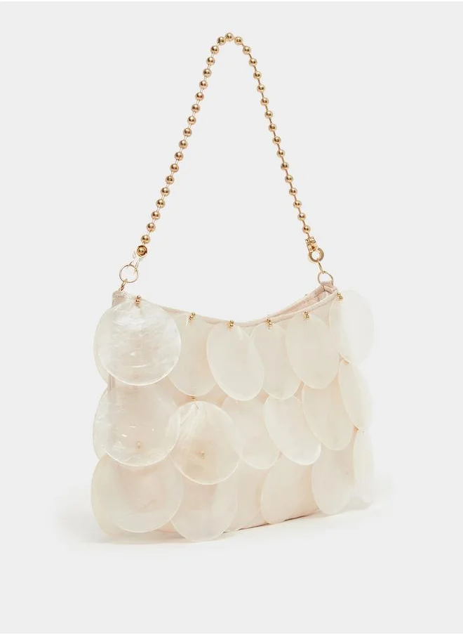 ستايلي Embellished Shoulder Bag with Zip Closure