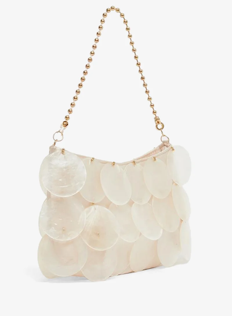 Styli Embellished Shoulder Bag with Zip Closure