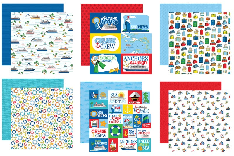 Cruise Scrapbook Paper 12x12 Cruise Ship Scrapbook Paper with Palm Tree Whale Fun Phrases Design Cruise Ship Scrapbooking Paper for Journal Diary Photo Album DIY Crafts Total 6 Items