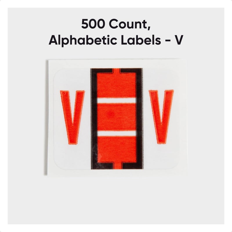 Smead BCCR Bar-Style Color-Coded Alphabetic Label, V, Label Roll, Dark Orange, 500 Labels per Roll, (67092) - Image 2