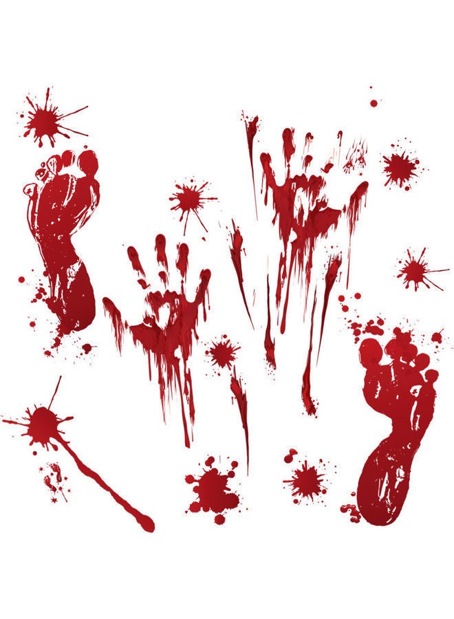 Y&D 2-Piece Scary Blood Hand And Foot Print Window Sticker Decoration Red  - Image 1
