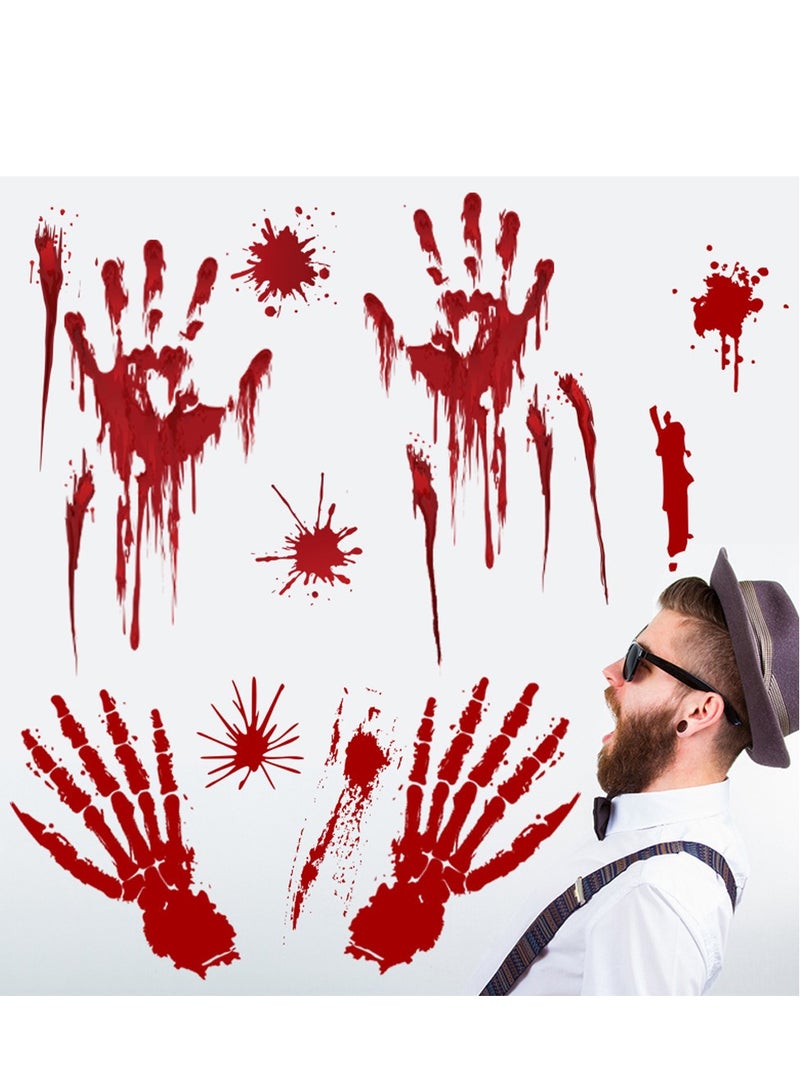Y&D 2-Piece Scary Blood Hand And Foot Print Window Sticker Decoration Red  - Image 2