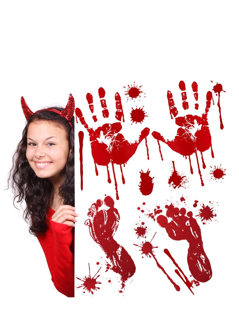 Y&D 2-Piece Scary Blood Hand And Foot Print Window Sticker Decoration Red  - Image 3