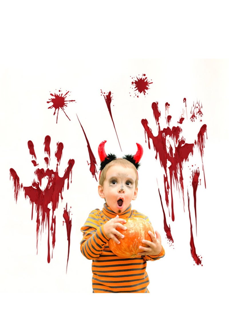Y&D 2-Piece Scary Blood Hand And Foot Print Window Sticker Decoration Red  - Image 4