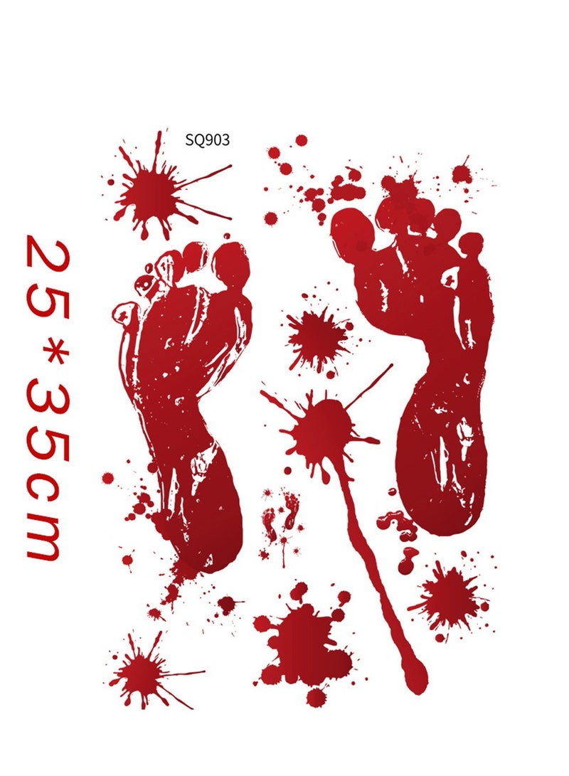 Y&D 2-Piece Scary Blood Hand And Foot Print Window Sticker Decoration Red  - Image 5