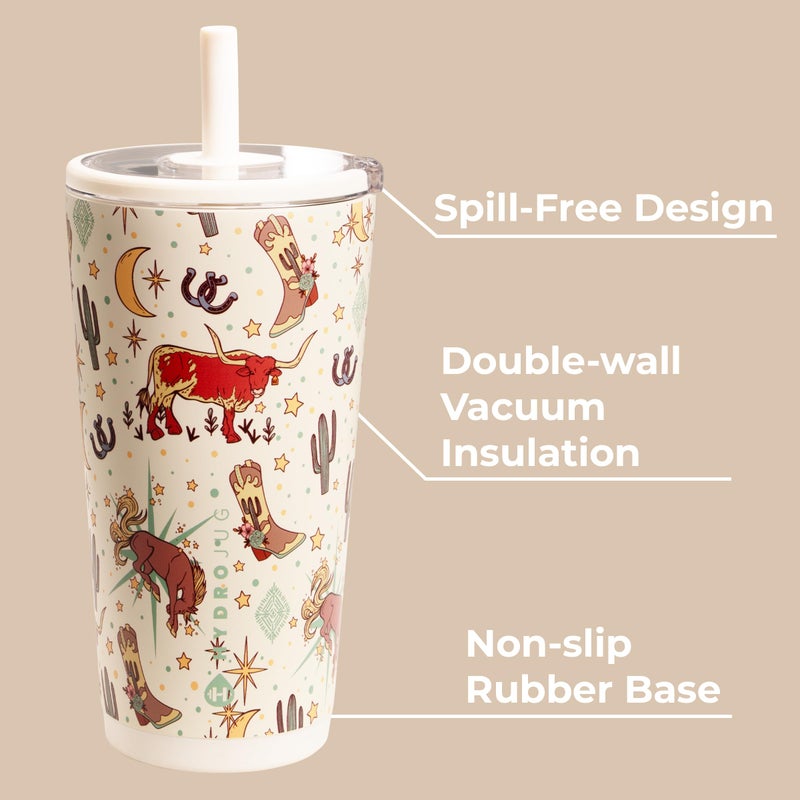 HydroJug Everyday Tumbler 20 oz â€“ Ceramic-Lined Insulated Tumbler with Straw and Soft-Touch Lid, Cup Holder Friendly, Double-Wall Vacuum Insulation, Reusable Travel Cup â€“ Rodeo - Image 3