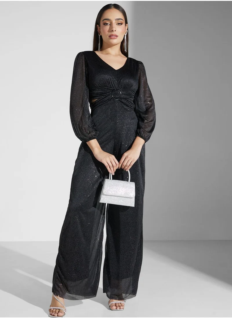 Khizana Wide Leg Belted Jumpsuit