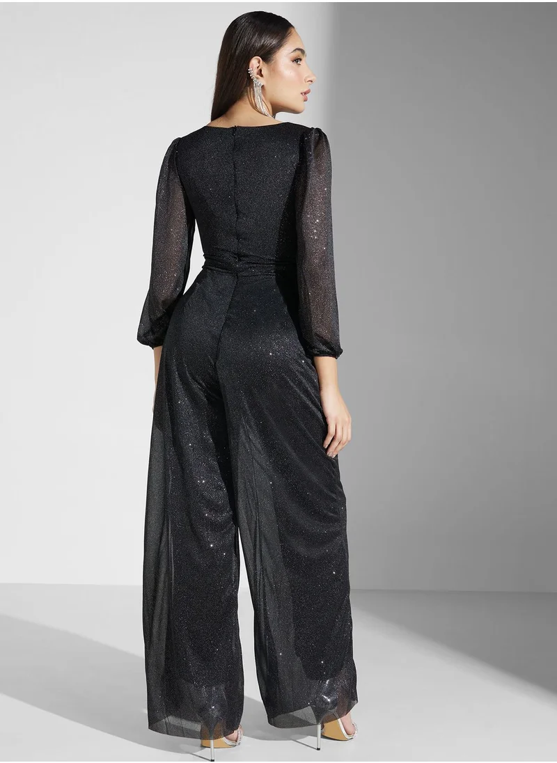 Khizana Wide Leg Belted Jumpsuit