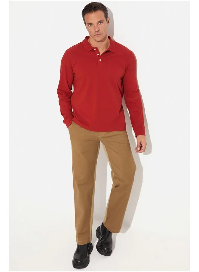 JUNE June Men Regular Fit Long Sleeve Polo Neck Tshirt Coral