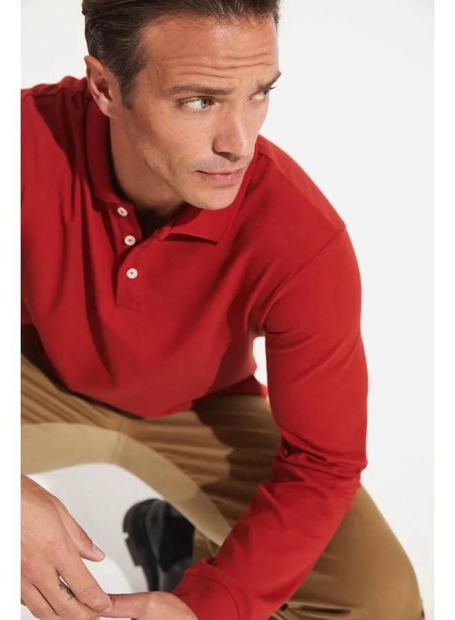 JUNE June Men Regular Fit Long Sleeve Polo Neck Tshirt Coral