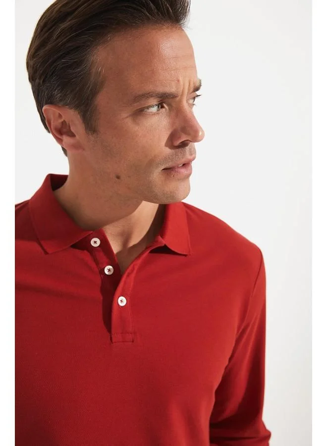 JUNE June Men Regular Fit Long Sleeve Polo Neck Tshirt Coral