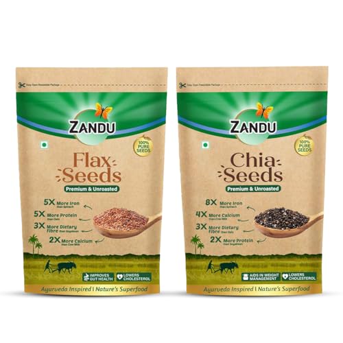 Zandu Chia Seeds and Flax Seeds- 200GM (Pack of 2) I Premium & Raw Seeds I High in Omega-3 Fatty Acids | Packed with Dietary Fiber | Powered with Protein Resealable Pack - Image 1