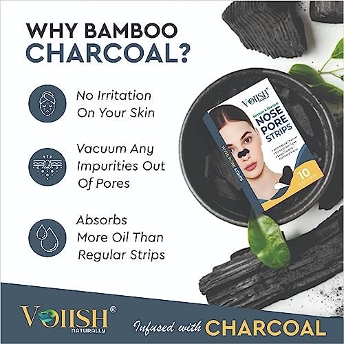 VOIISH Blackhead Nose Pore Strips for Black Head Remover Deep Cleansing Charcoal Painless & Instant Removal of White heads, Pore Cleanser, Dirt & Oil For Men Women (Black,Pack of 10) - Image 3