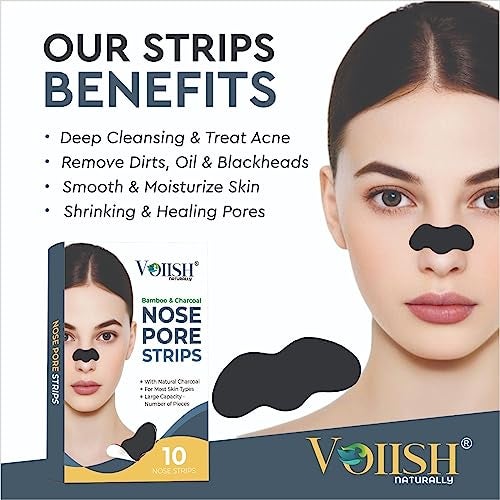 VOIISH Blackhead Nose Pore Strips for Black Head Remover Deep Cleansing Charcoal Painless & Instant Removal of White heads, Pore Cleanser, Dirt & Oil For Men Women (Black,Pack of 10) - Image 2