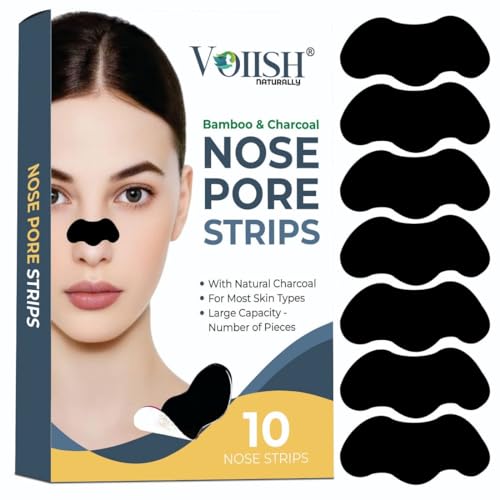 VOIISH Blackhead Nose Pore Strips for Black Head Remover Deep Cleansing Charcoal Painless & Instant Removal of White heads, Pore Cleanser, Dirt & Oil For Men Women (Black,Pack of 10) - Image 1
