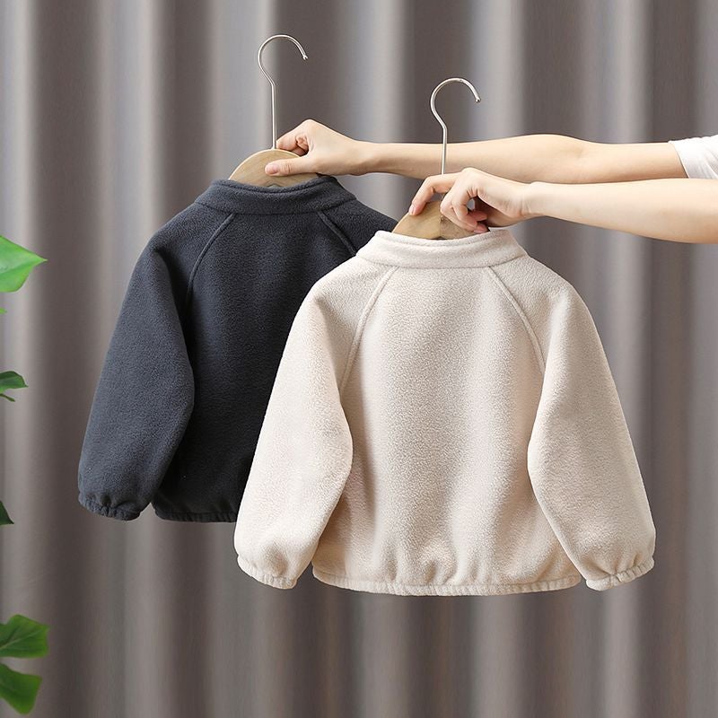 Childrens Warm Jacket Winter fleece-lined Thickened Winter New Western Style Baby Ao Velvet Sweatshirt Boys Jacket Trendy Dark gray - Image 3