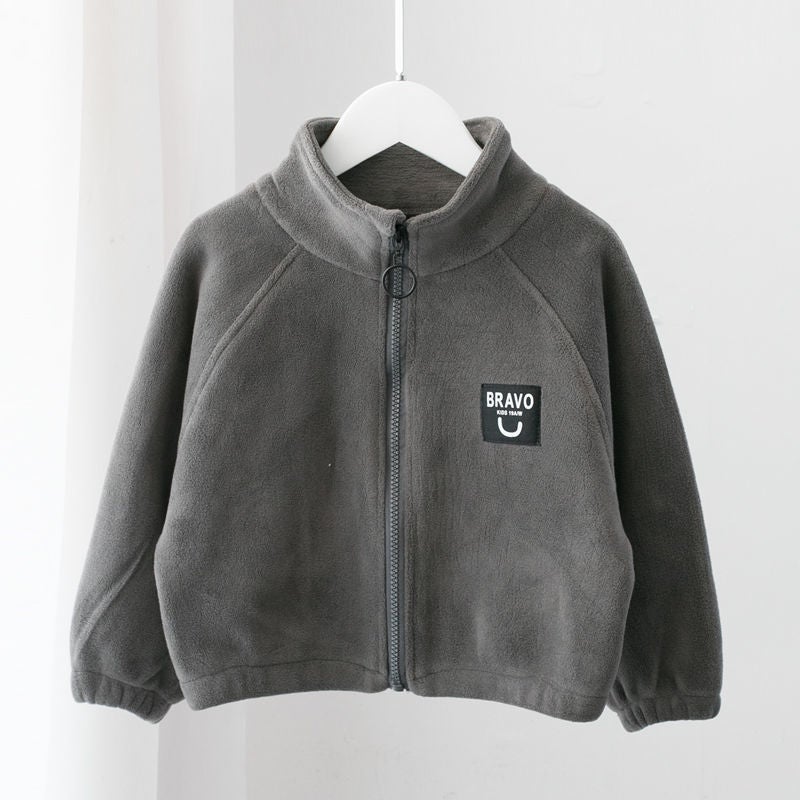 Childrens Warm Jacket Winter fleece-lined Thickened Winter New Western Style Baby Ao Velvet Sweatshirt Boys Jacket Trendy Dark gray - Image 5