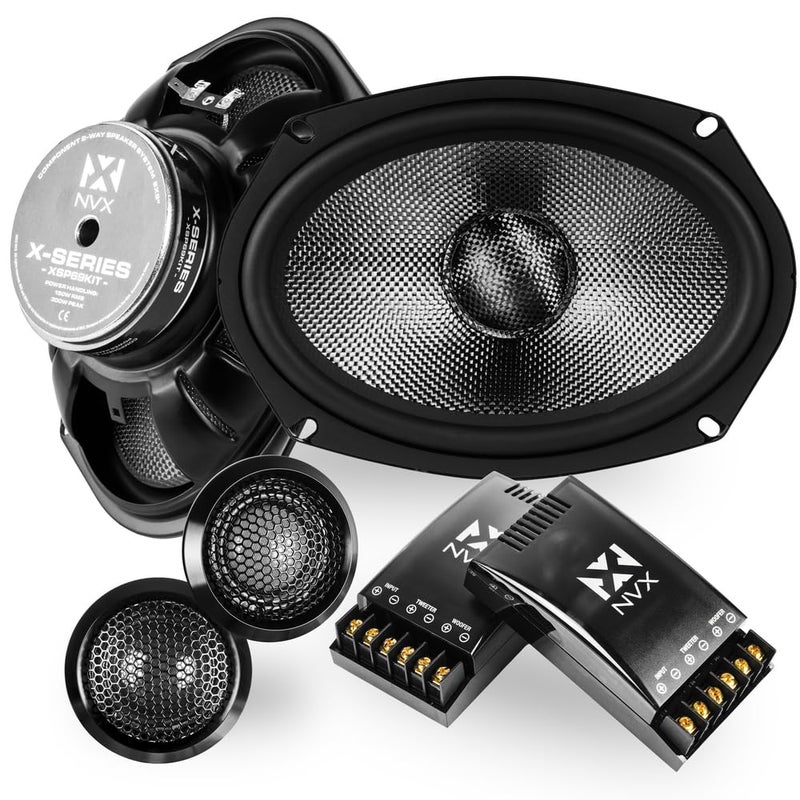 مكبرات صوت NVX XSP69KIT 6x9 للسيارات 600 واط كحد أقصى 300 واط RMS نظام مكونات ثنائي الاتجاه مع 1 تويتر قبة حريرية مفعل سهل التركيب في السيارات والشاحنات والأبواب زوج