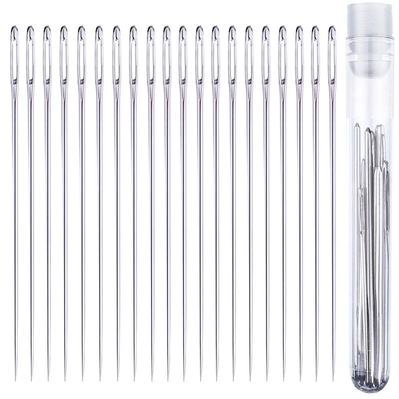 20 pcs Large Eye Hand Sewing Needles 15 inch Long in Needle Storage Tube with Needle Threader