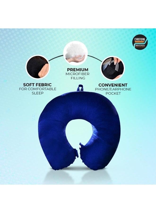 CareFoam Travel Neck Pillow – Lightweight Neck Support for Flight, Car & Train – Premium Velvet Cover, Blue – Comfortable Sleep for Men & Women - Image 2