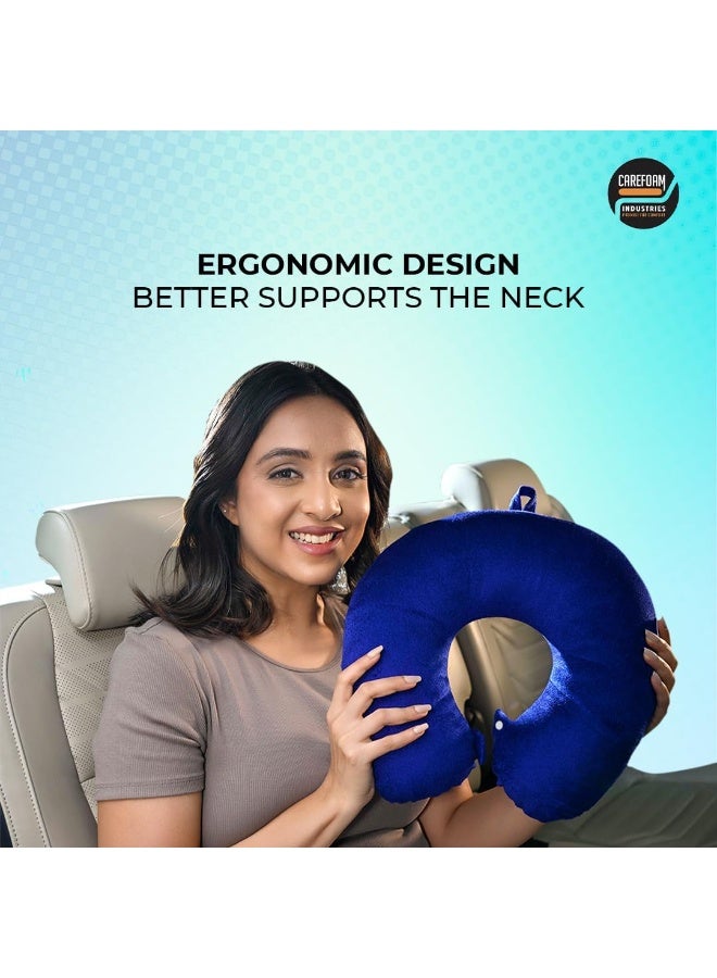 CareFoam Travel Neck Pillow – Lightweight Neck Support for Flight, Car & Train – Premium Velvet Cover, Blue – Comfortable Sleep for Men & Women - Image 3