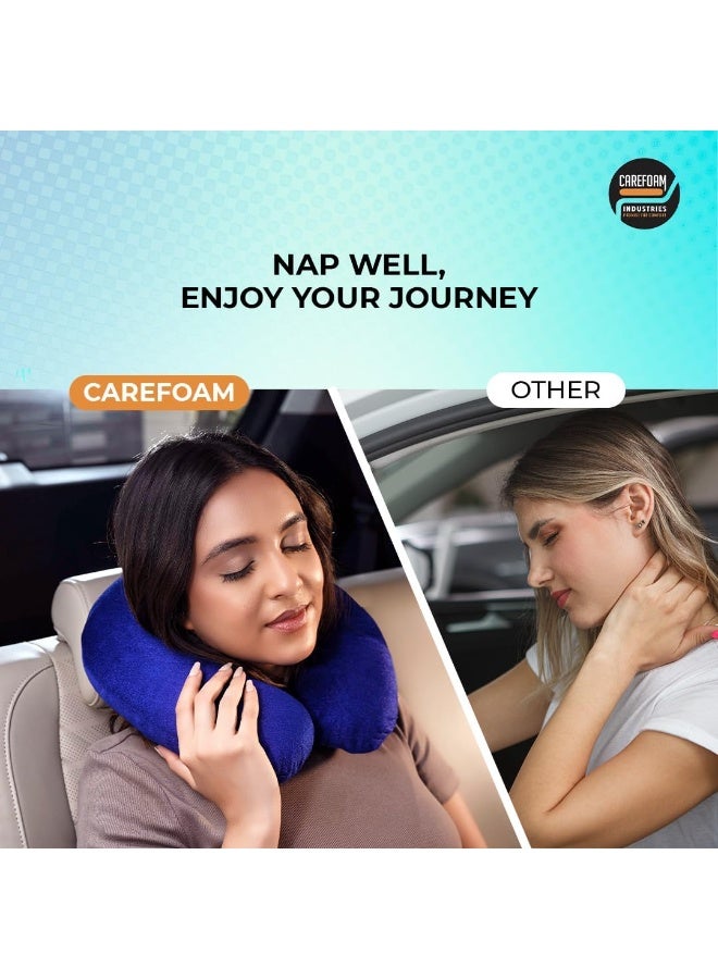 CareFoam Travel Neck Pillow – Lightweight Neck Support for Flight, Car & Train – Premium Velvet Cover, Blue – Comfortable Sleep for Men & Women - Image 5