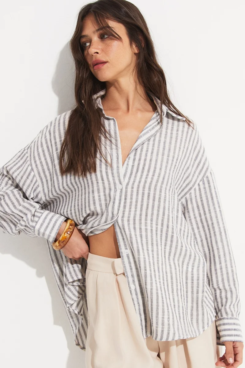JUNE Women's Viscose Blend Striped Shirt