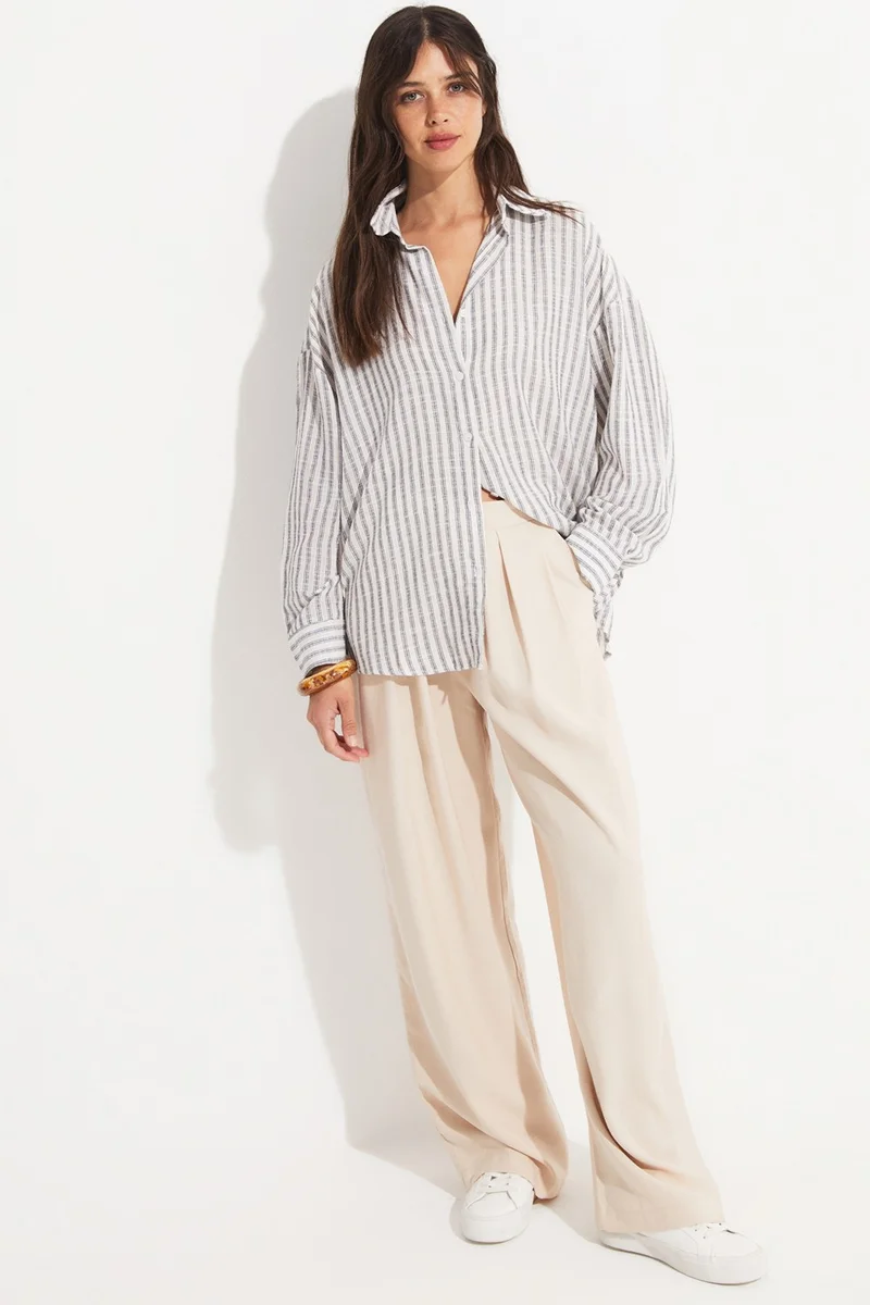 JUNE Women's Viscose Blend Striped Shirt