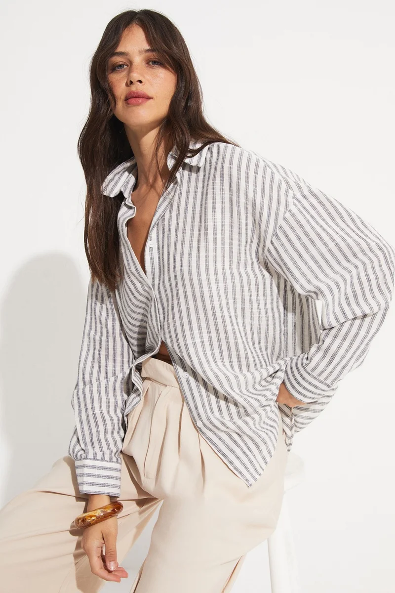 JUNE Women's Viscose Blend Striped Shirt