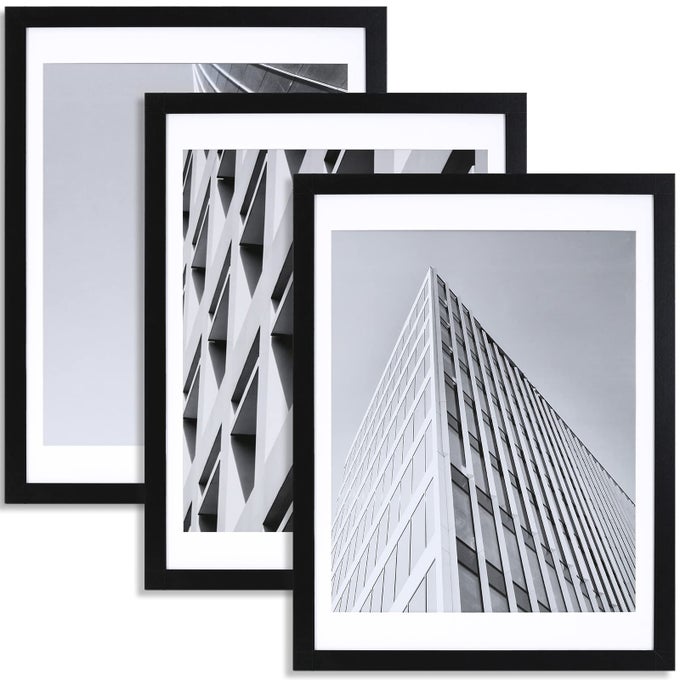 ELSKERHOME 18X24 POSTER FRAME BLACK 3 PACK DISPLAY PICTURES 16X20 WITH MAT OR 18X24 PHOTOS WITHOUT MAT SET OF 3 INCLUDE 3 WALL ART PRINTS HORIZONTAL AND VERTICAL WALL MOUNTING
