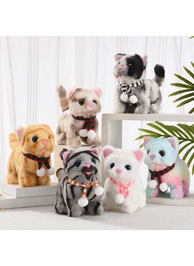 Plush Electric Cat Simulation Cry Will Walk Will Nod And Wag Tail Xiao Mao Toy Electronic Cat Girl Toy-Color:[simulation Call] Scarf Chip Cat (colorful)  - Image 5
