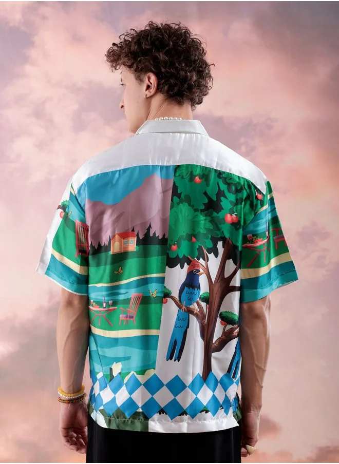 The Indian Garage Co Men Relaxed Fit Fauna Printed Half Sleeves Cuban Collar Resort Wear Shirt