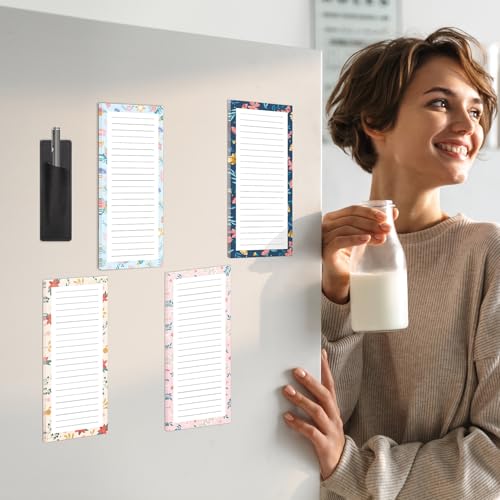 Thboxes 4 Pack Magnetic Note Pad for Fridge with Pen Holder, Totally 200 Sheets Magnetic To Do List, Shopping List, Grocery List, Memo Pads for Refrigerator（Floral Design） - Image 4