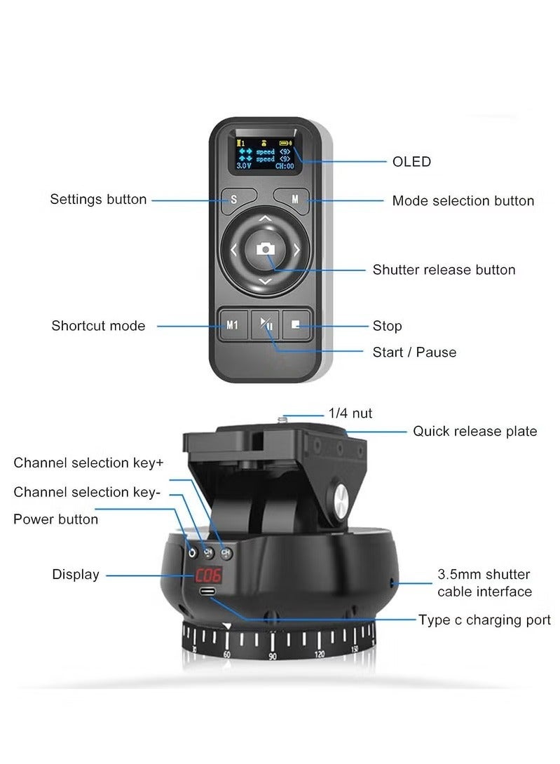 2.4G Electronic Camera Tripod Head, 360 Degree Rotation Portable Motorized Pan Tilt Head, Compact Motorized Panoramic Tripod Head With Wireless Remote Control, (Set 3)  - Image 2