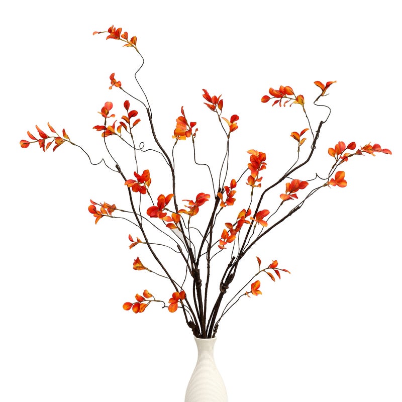 grtefhu 3Pcs 388 Faux Fall Plant Stems and Branches for VaseArtificial Tree Branches and Twigs for Decoration Orange Leaves  Brown Stem