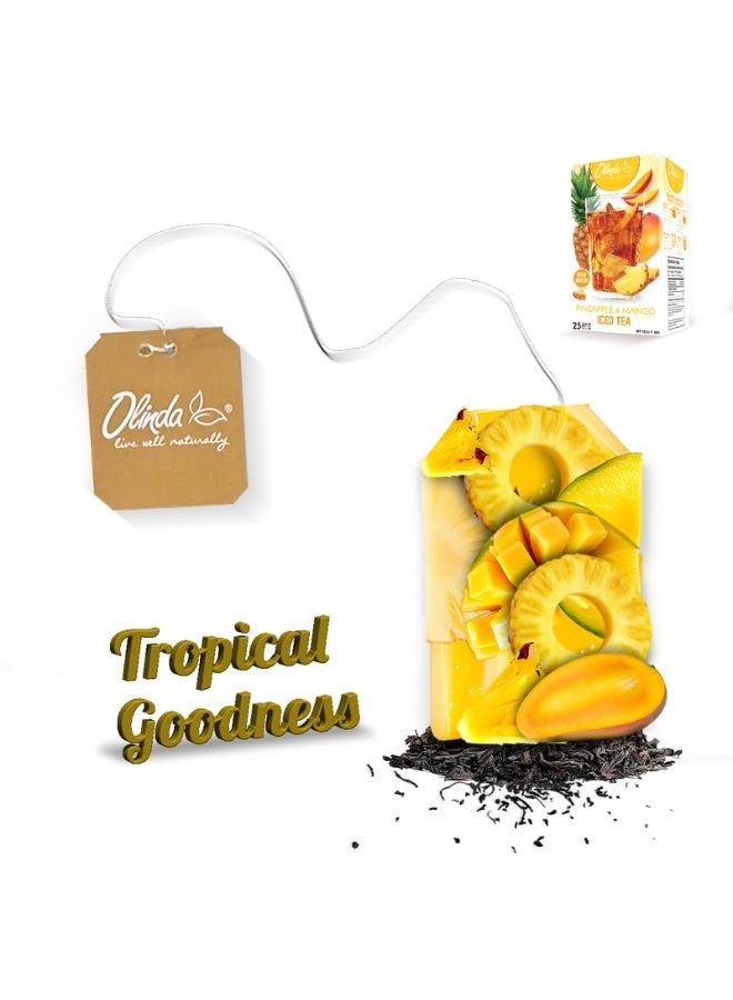 Olinda Pineapple & Mango Organic Black Tea 25 Tea Bags Caffeinated Tropical Fruity Hot Or Cold Brew Natural Fruit Tea Christmas Holiday Gift For Women & Tea Lovers Secret Santa Stocking Stuffer 50 G - Image 3