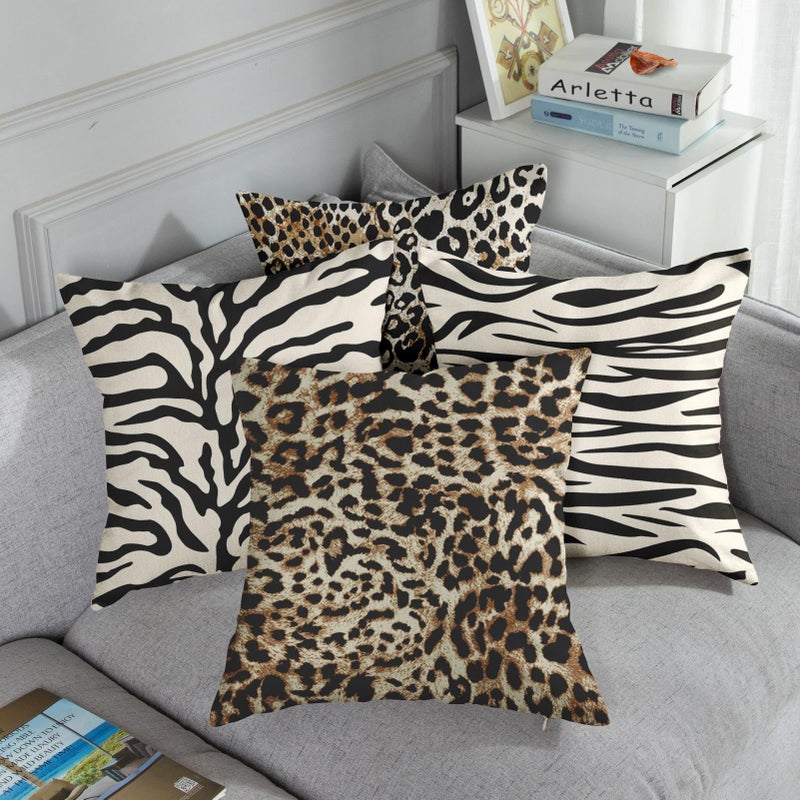 Sanwarm Throw Pillow Covers Home Decor Set of 4 Animal Leopard Brown Safari Abstract Pillow Cases Decorative 18 x 18 Inches Outdoor Cushion Couch Sofa Pillowcases - Image 5