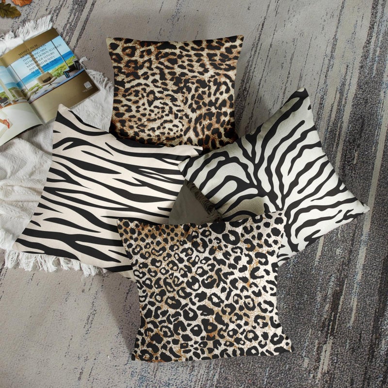 Sanwarm Throw Pillow Covers Home Decor Set of 4 Animal Leopard Brown Safari Abstract Pillow Cases Decorative 18 x 18 Inches Outdoor Cushion Couch Sofa Pillowcases - Image 2