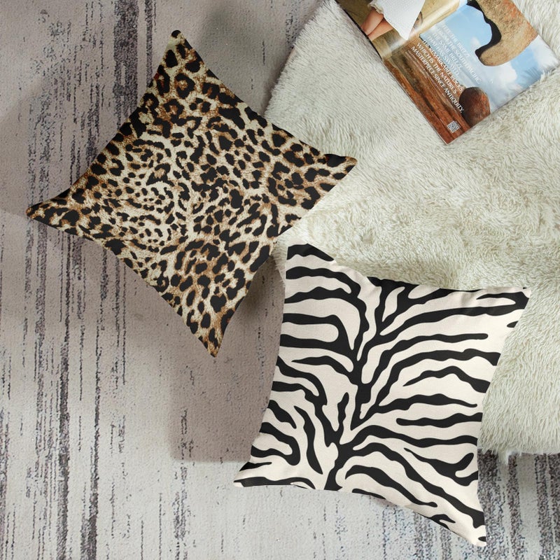 Sanwarm Throw Pillow Covers Home Decor Set of 4 Animal Leopard Brown Safari Abstract Pillow Cases Decorative 18 x 18 Inches Outdoor Cushion Couch Sofa Pillowcases - Image 3