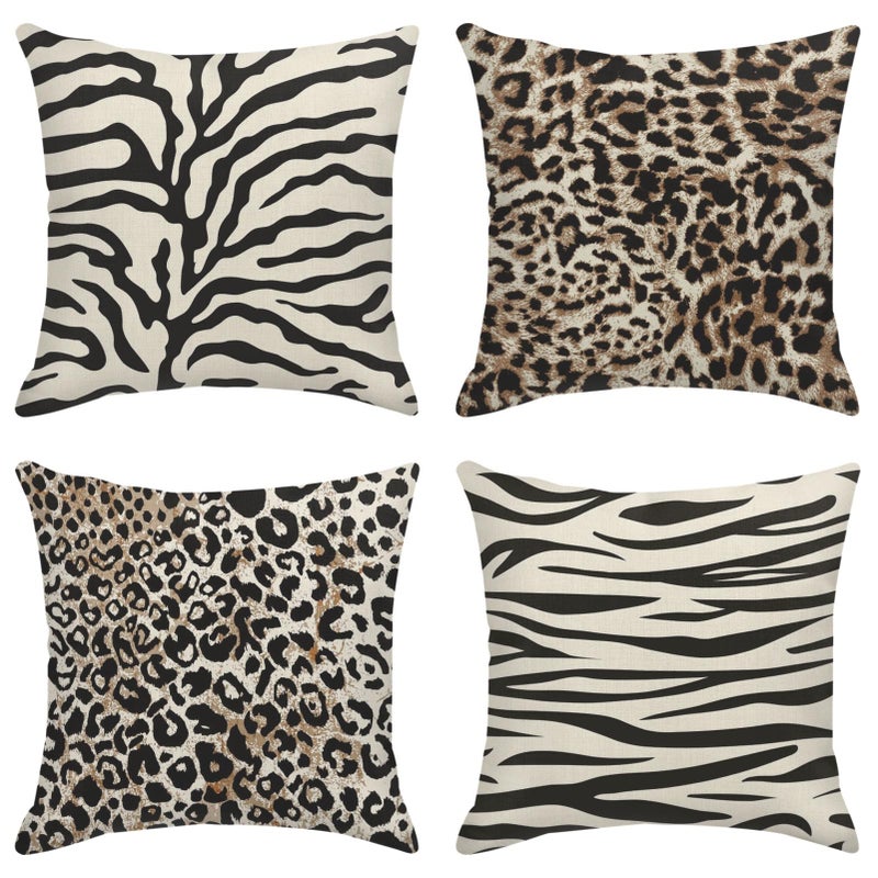 Sanwarm Throw Pillow Covers Home Decor Set of 4 Animal Leopard Brown Safari Abstract Pillow Cases Decorative 18 x 18 Inches Outdoor Cushion Couch Sofa Pillowcases - Image 1