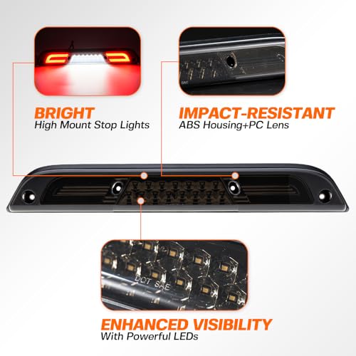 Mingrui test Led Third Brake Light for 15-20 F'ord F150 17-22 F250 F350 Super Duty Ranger Maverick Rear Center High Mount Stop Lamp CHMSL White Cargo lamp Strobe Feature 3rd Brake Replacement Smoked Lens - Image 3