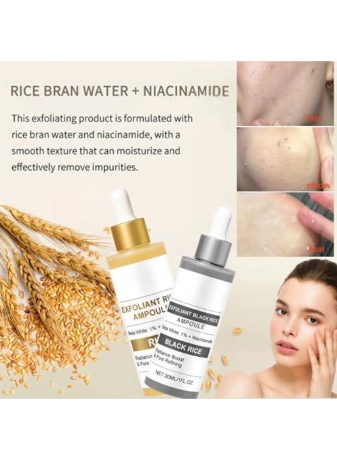 بايو أكوا Peel Shot Glow Rice,Rice Ampoule Duo,White  Black Rice Face Exfoliator,Gentle Face  Body Scrub for Dead Skin, Blackheads - Anti-Aging Dead Skin Remover for All Skin Types（Set ，30ml) - Image 5