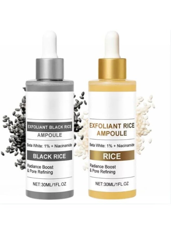 بايو أكوا Peel Shot Glow Rice,Rice Ampoule Duo,White  Black Rice Face Exfoliator,Gentle Face  Body Scrub for Dead Skin, Blackheads - Anti-Aging Dead Skin Remover for All Skin Types（Set ，30ml) - Image 1