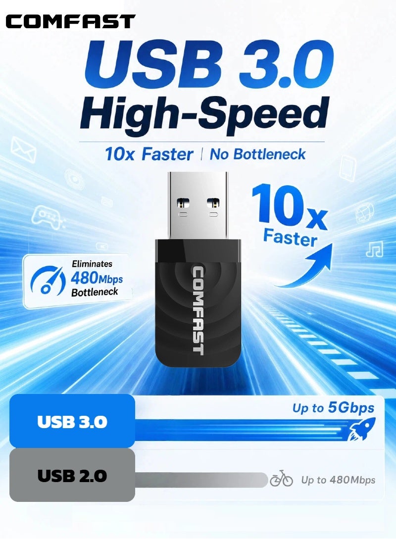 كومفاست 1300 ميجابت في الثانية محول واي فاي USB للكمبيوتر المكتبي والمحمول مع نطاق مزدوج 2.4 جيجاهرتز 5 جيجاهرتز، بطاقة شبكة لاسلكية AC1300 مضغوطة، وصلة واي فاي USB 3.0 صغيرة للألعاب والبث - COMFAST Realtek RTL8812BU - Image 5