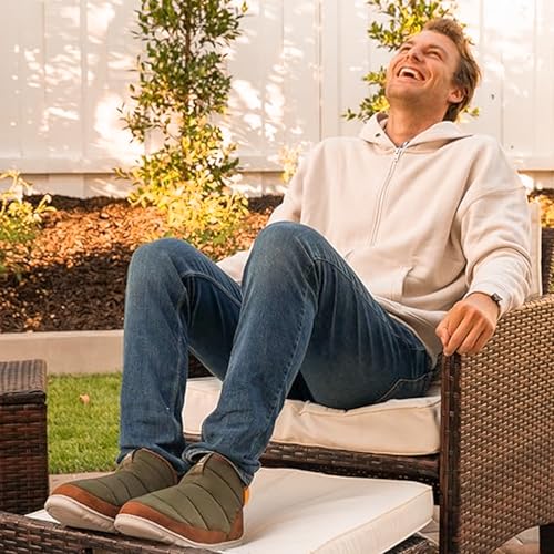 LongBay Mens Bootie Slippers with Memory Foam Indoor Outdoor Warm House Shoes Sport Lounge Camping Boots (9-10, Green) - Image 2
