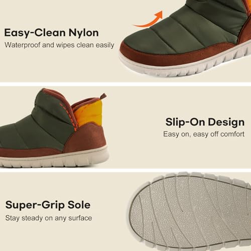 LongBay Mens Bootie Slippers with Memory Foam Indoor Outdoor Warm House Shoes Sport Lounge Camping Boots (9-10, Green) - Image 4