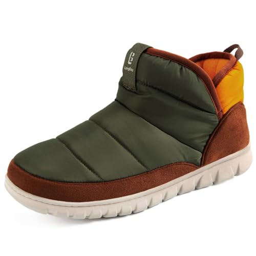 LongBay Mens Bootie Slippers with Memory Foam Indoor Outdoor Warm House Shoes Sport Lounge Camping Boots (9-10, Green) - Image 1