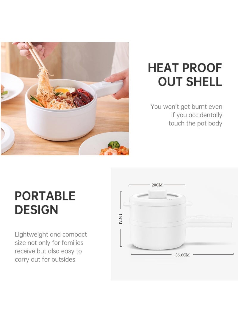 erorex Electric Hot Pot  Non Stick Pan 1.5L Mini Pot for Steak Fried Rice and More With Dual Power Adjustment and Steamer Perfect for Rapid Noodles Ramen Oatmeal Soup and More - Image 3